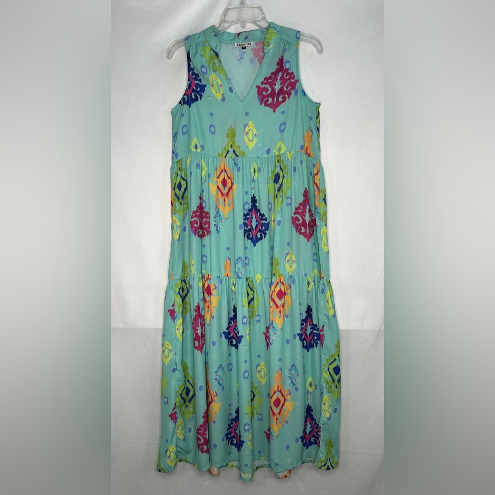 Fair Hope Tiered Maxi Dress Colorful‎ Geometric Bohemian Sz S